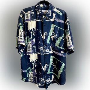 90s Vintage Goouch 100% Washable Silk Abstract Pattern Shirt